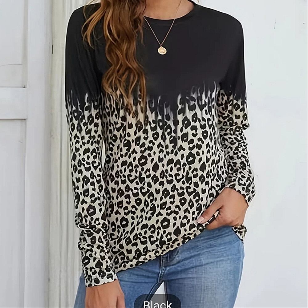 Women's T-shirt Casual Leopard Print.